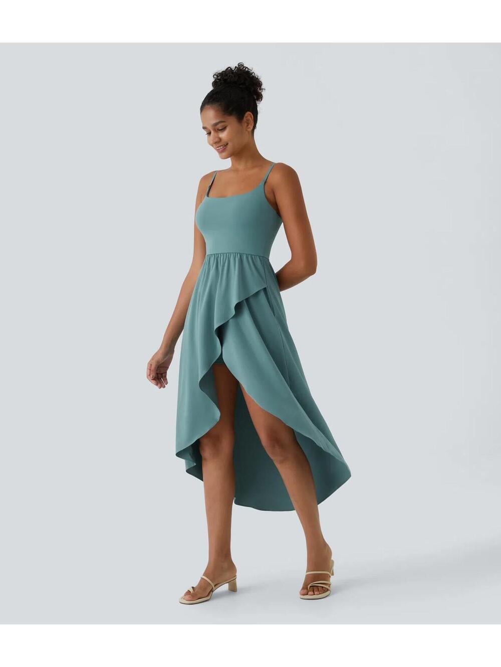 NWT Halara Breezeful High Low 2-Piece Pocket Midi Dress Stone Blue XS - Picture 1 of 16
